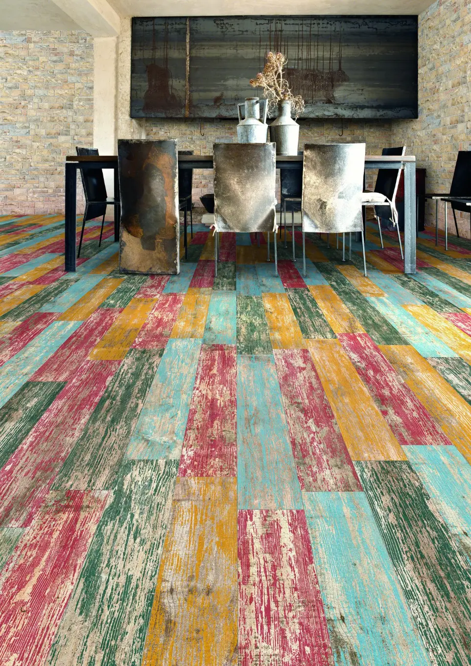 Pavimento para comedor ambiente azulejos efecto madera